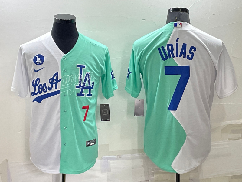 Men's Los Angeles Dodgers #7 Julio Urías 2022 All-Star White/Green Cool Base Stitched Baseball Jersey Men's Los Angeles Dodgers #7 Julio Urías 2022 All-Star White/Green Cool Base Stitched Baseball Jersey